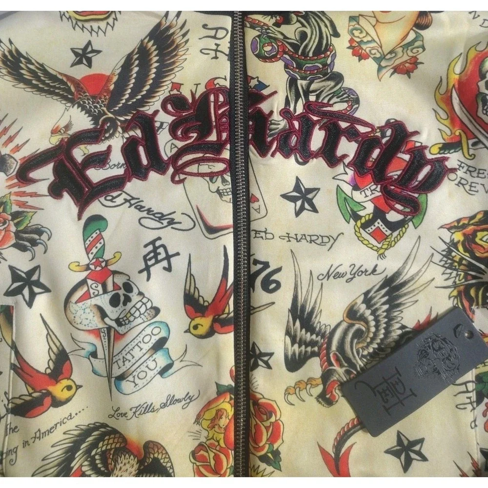 Ed Hardy Shrunken Flashboard Multi‎ Junior Track Jacket Tattoo Flash Size Small
